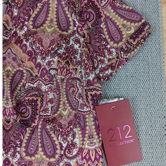 212 Collection Button Up Blouse Womens Extra Small Purple Paisley Stretch Casual - Picture 3 of 15